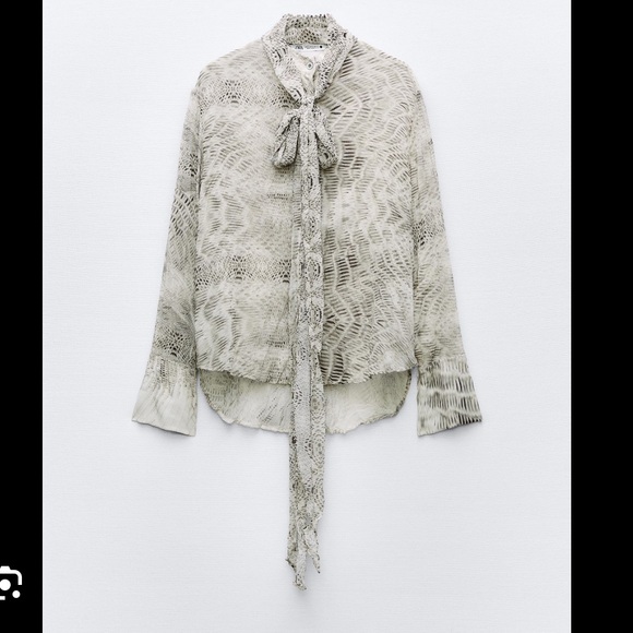 ZARA SNAKE PRINT BLOUSE WITH TIE - Picture 5 of 6